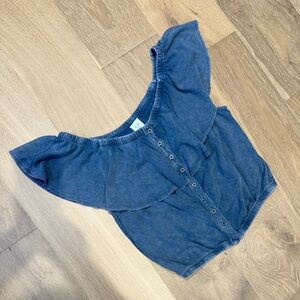 Free People We The Free Blue Ruffled Cropped Blouse Top S Cowgirl Western Boho